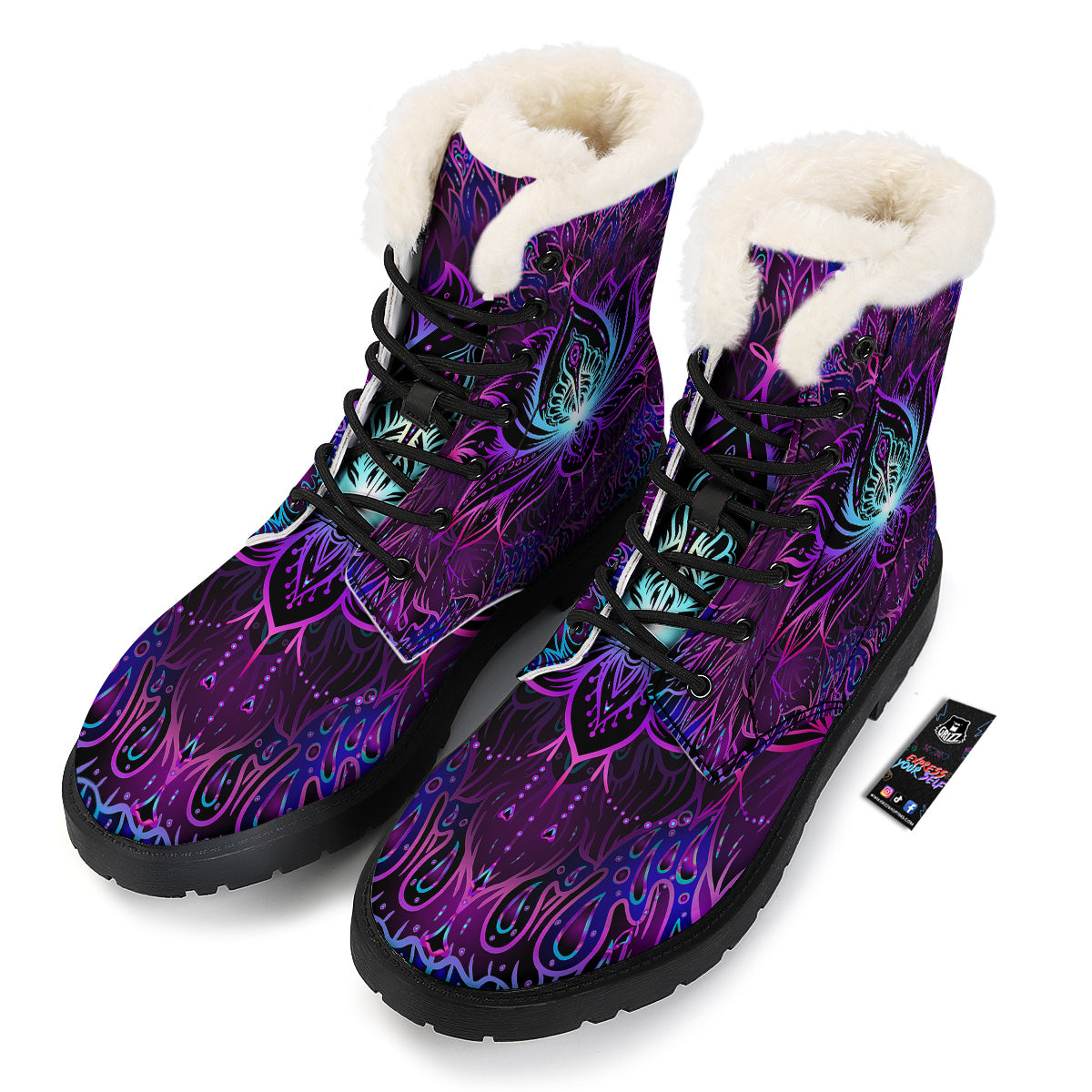 Lotus Boho Spiritual Print Winter Boots-grizzshop