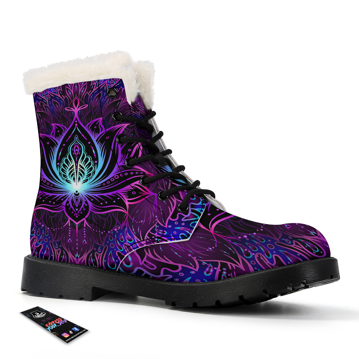 Lotus Boho Spiritual Print Winter Boots-grizzshop