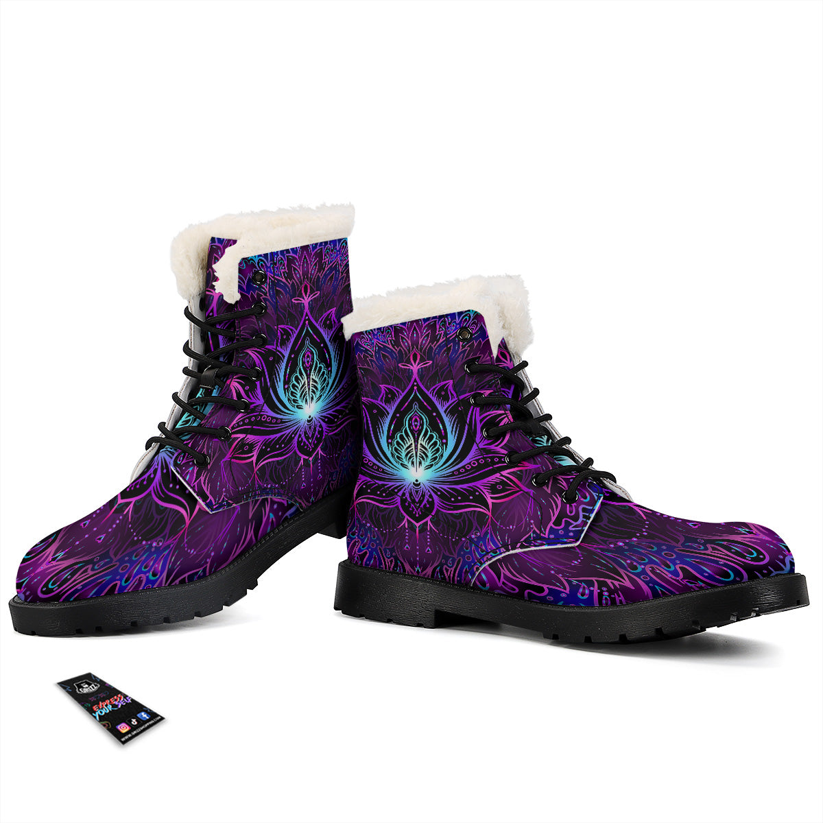 Lotus Boho Spiritual Print Winter Boots-grizzshop