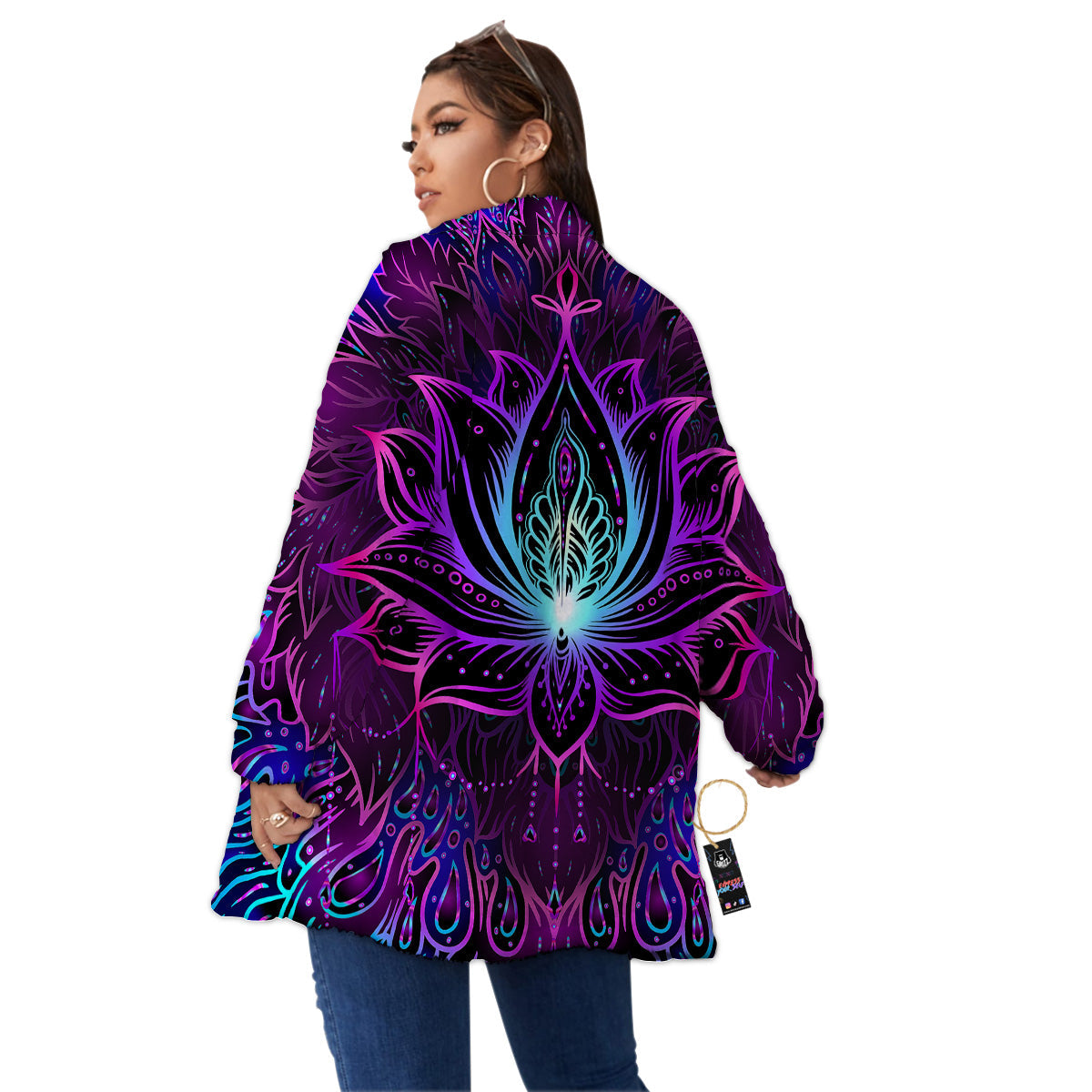 Lotus Boho Spiritual Print Women's Sherpa Jacket-grizzshop