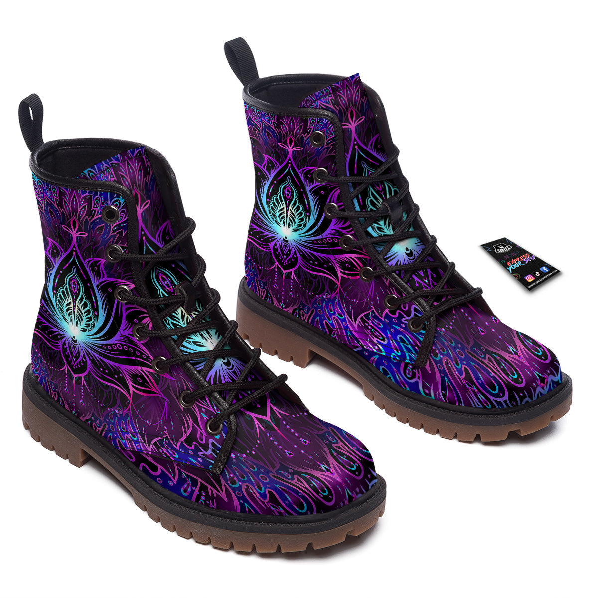 Lotus Boho Spiritual Print Work Boots-grizzshop