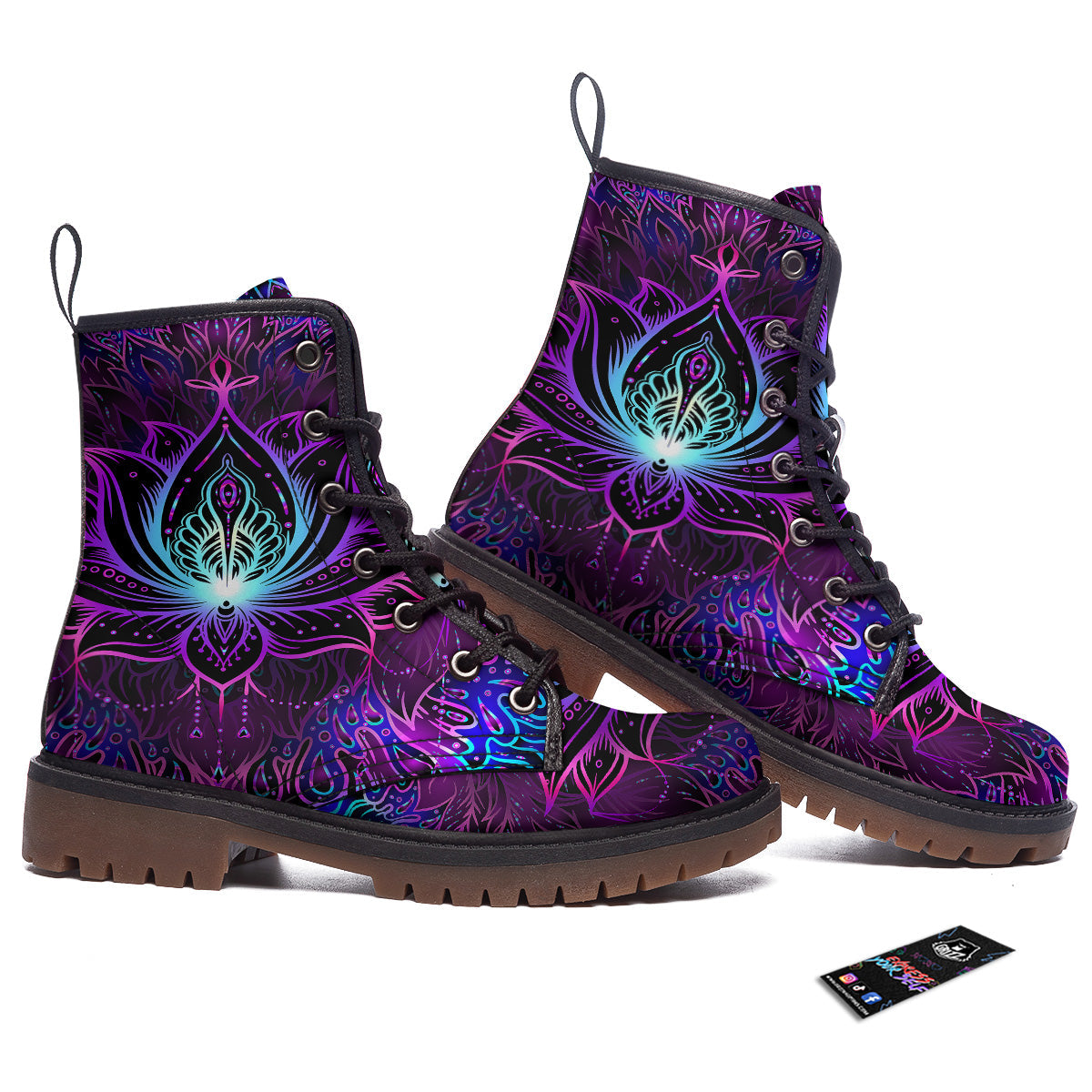 Lotus Boho Spiritual Print Work Boots-grizzshop