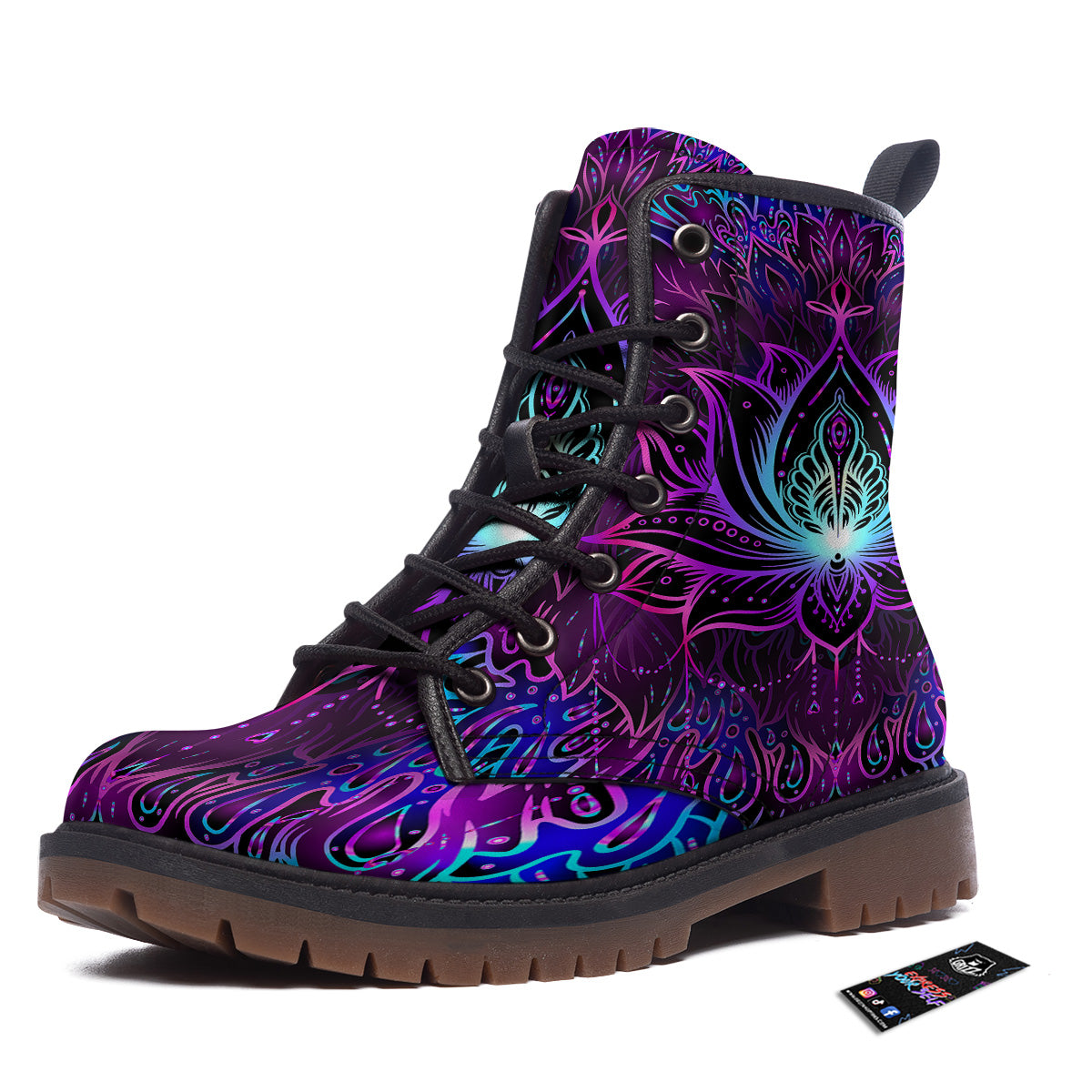 Lotus Boho Spiritual Print Work Boots-grizzshop