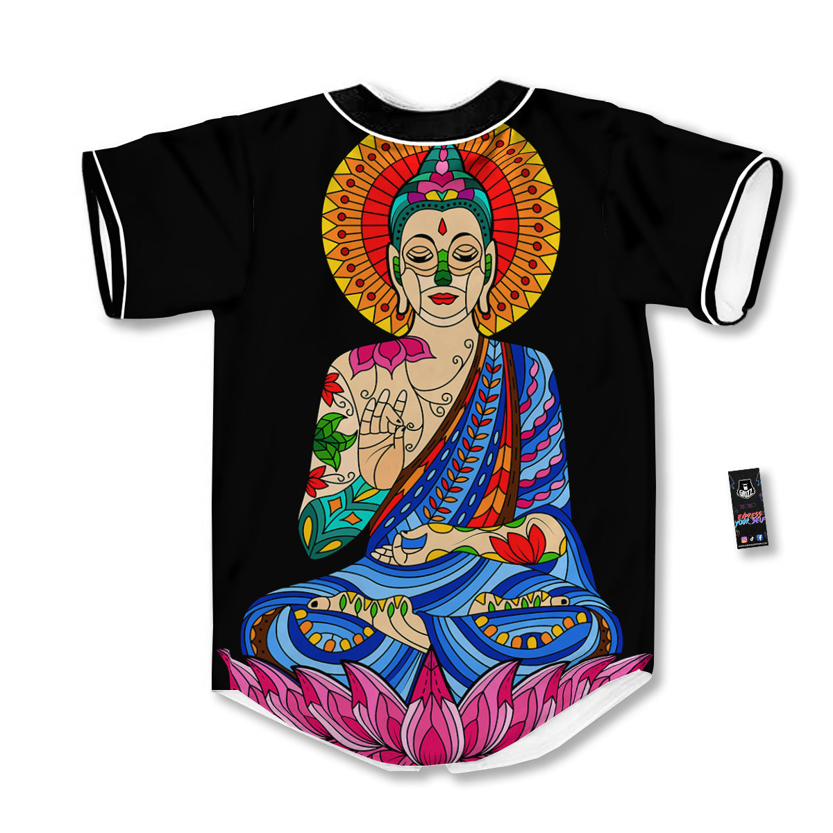 Lotus Buddha Colorful Print Baseball Jersey-grizzshop