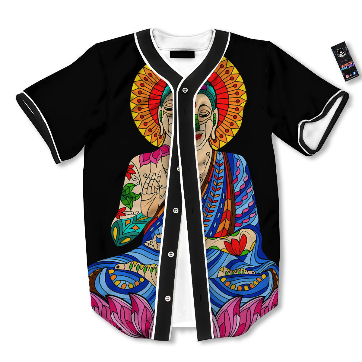 Lotus Buddha Colorful Print Baseball Jersey-grizzshop
