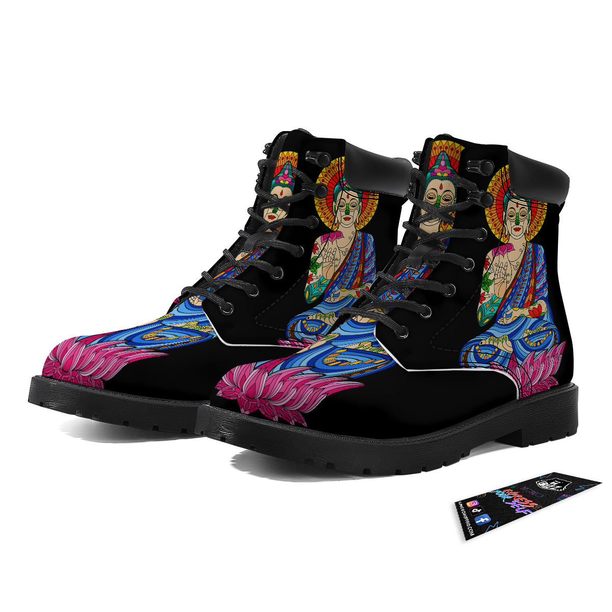 Lotus Buddha Colorful Print Boots-grizzshop