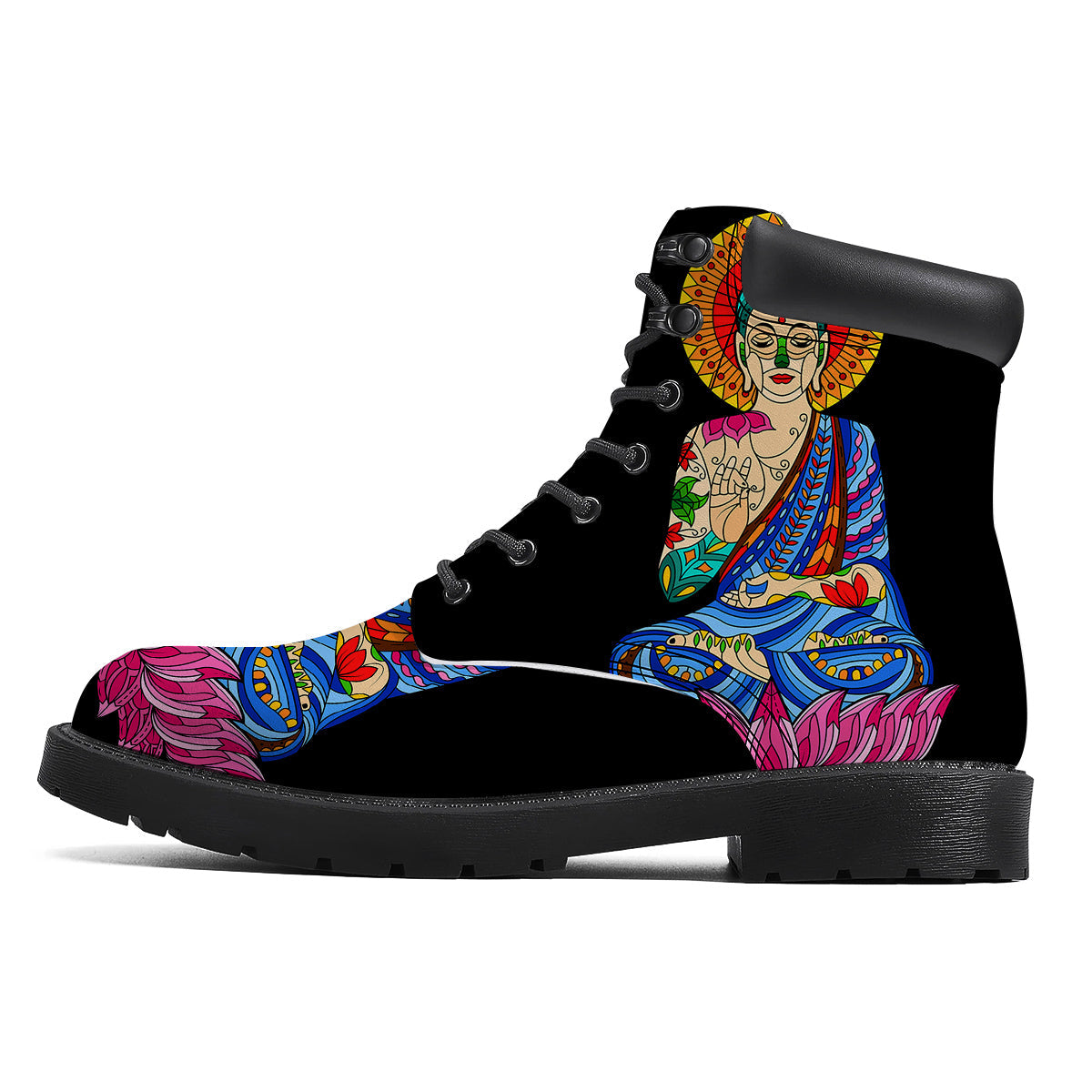 Lotus Buddha Colorful Print Boots-grizzshop