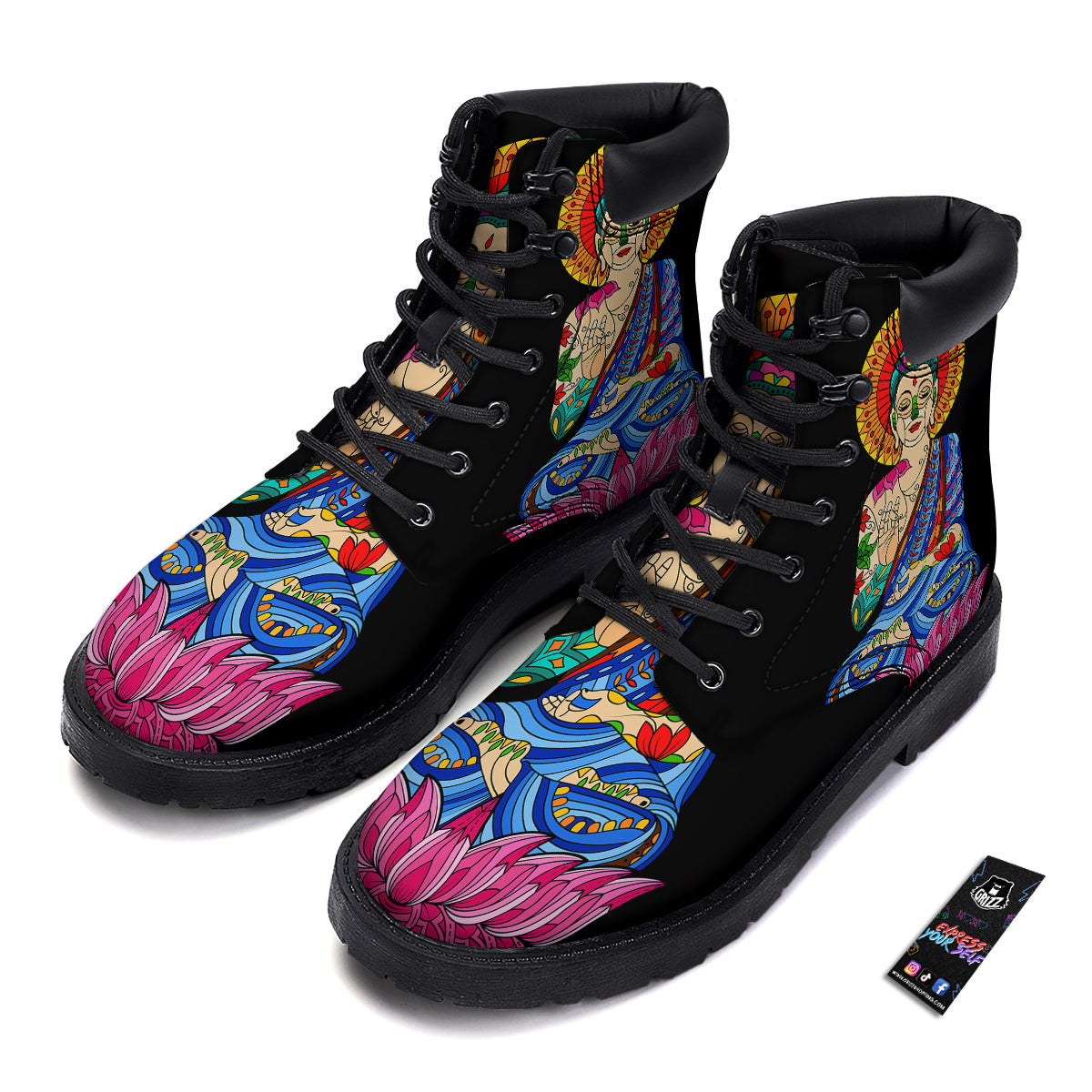 Lotus Buddha Colorful Print Boots-grizzshop