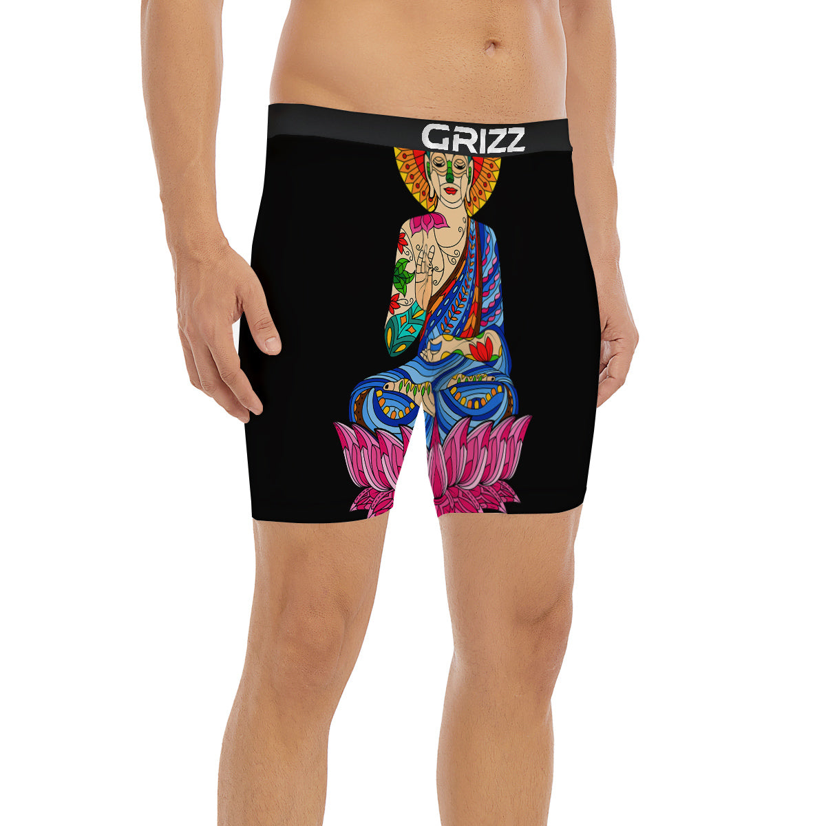 Lotus Buddha Colorful Print Boxer Briefs-grizzshop