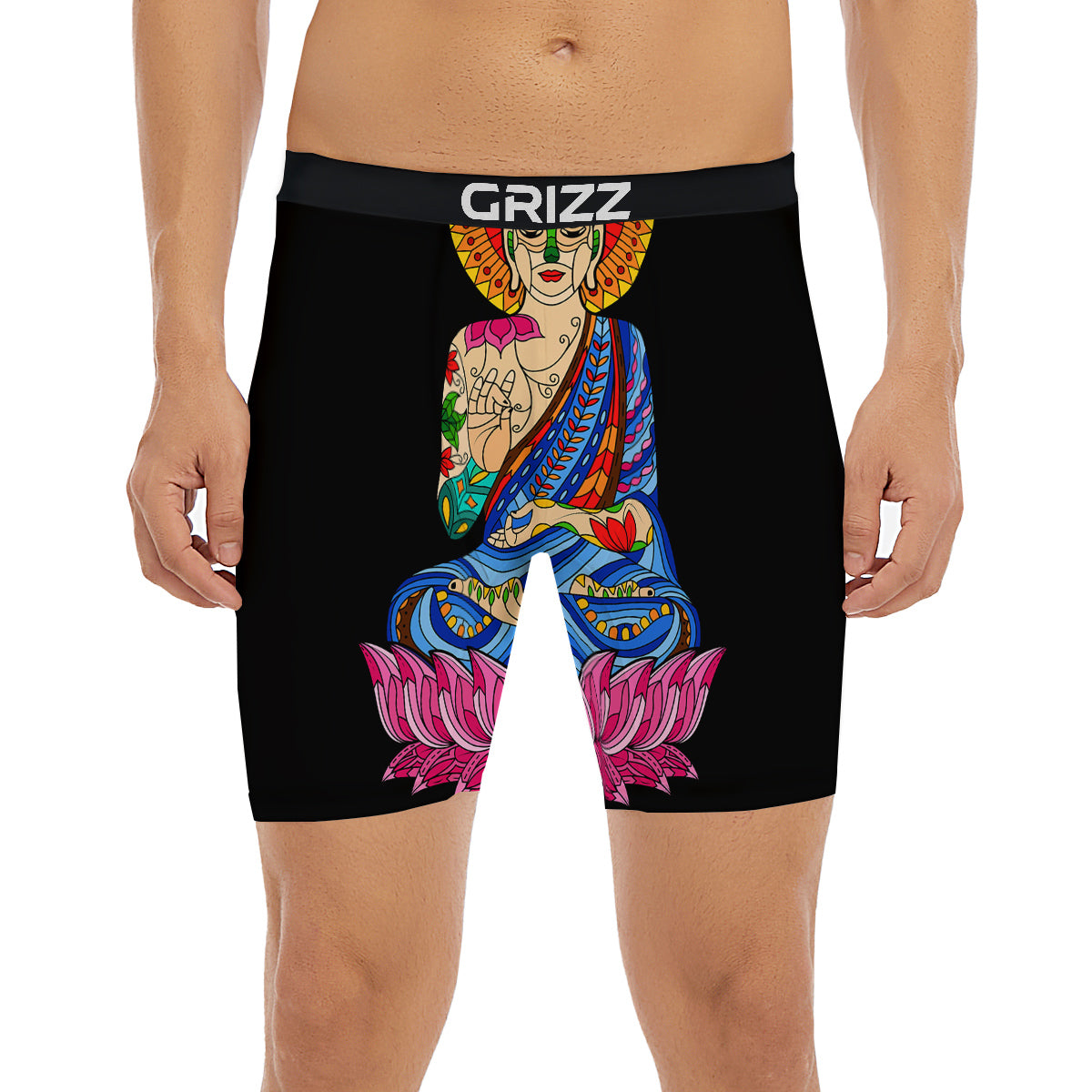 Lotus Buddha Colorful Print Boxer Briefs-grizzshop