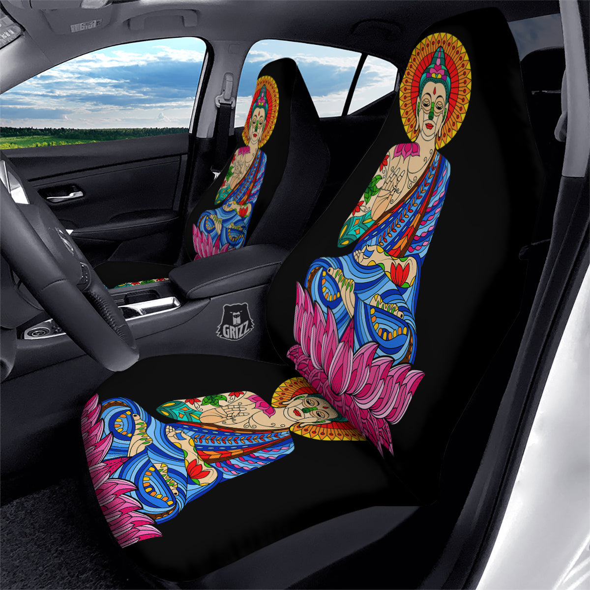 Lotus Buddha Colorful Print Car Seat Covers-grizzshop
