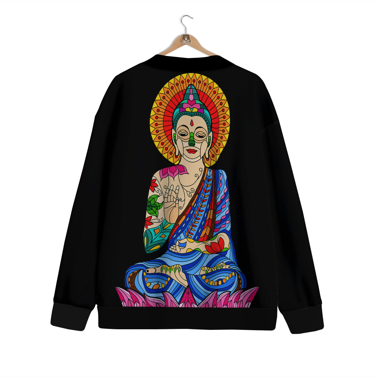 Lotus Buddha Colorful Print Cardigan-grizzshop