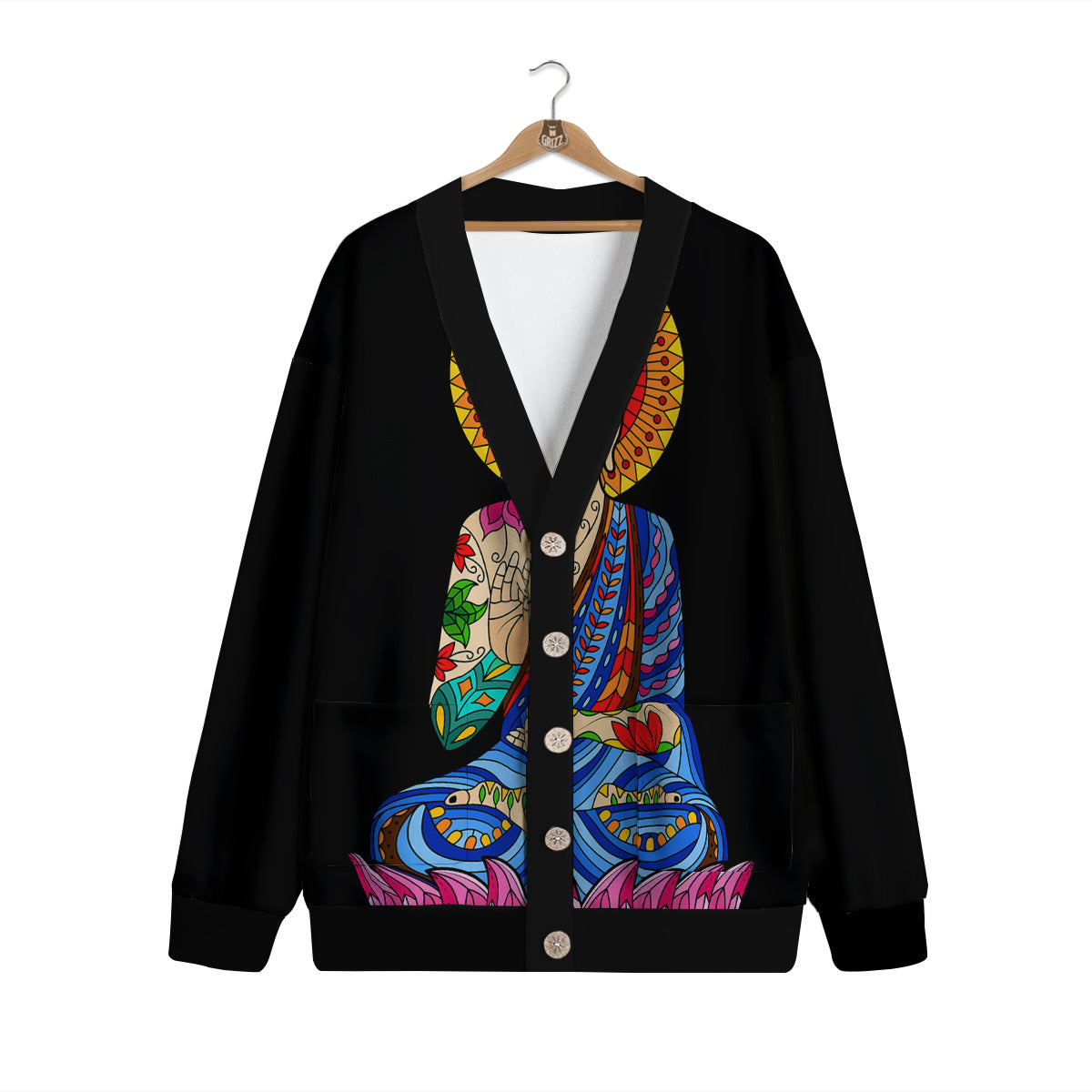 Lotus Buddha Colorful Print Cardigan-grizzshop