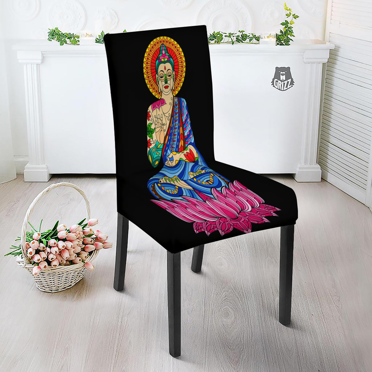 Lotus Buddha Colorful Print Dining Chair Slipcover-grizzshop