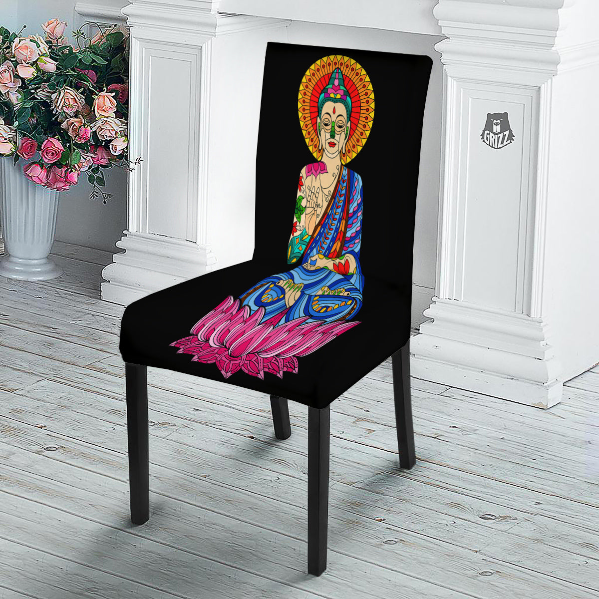 Lotus Buddha Colorful Print Dining Chair Slipcover-grizzshop