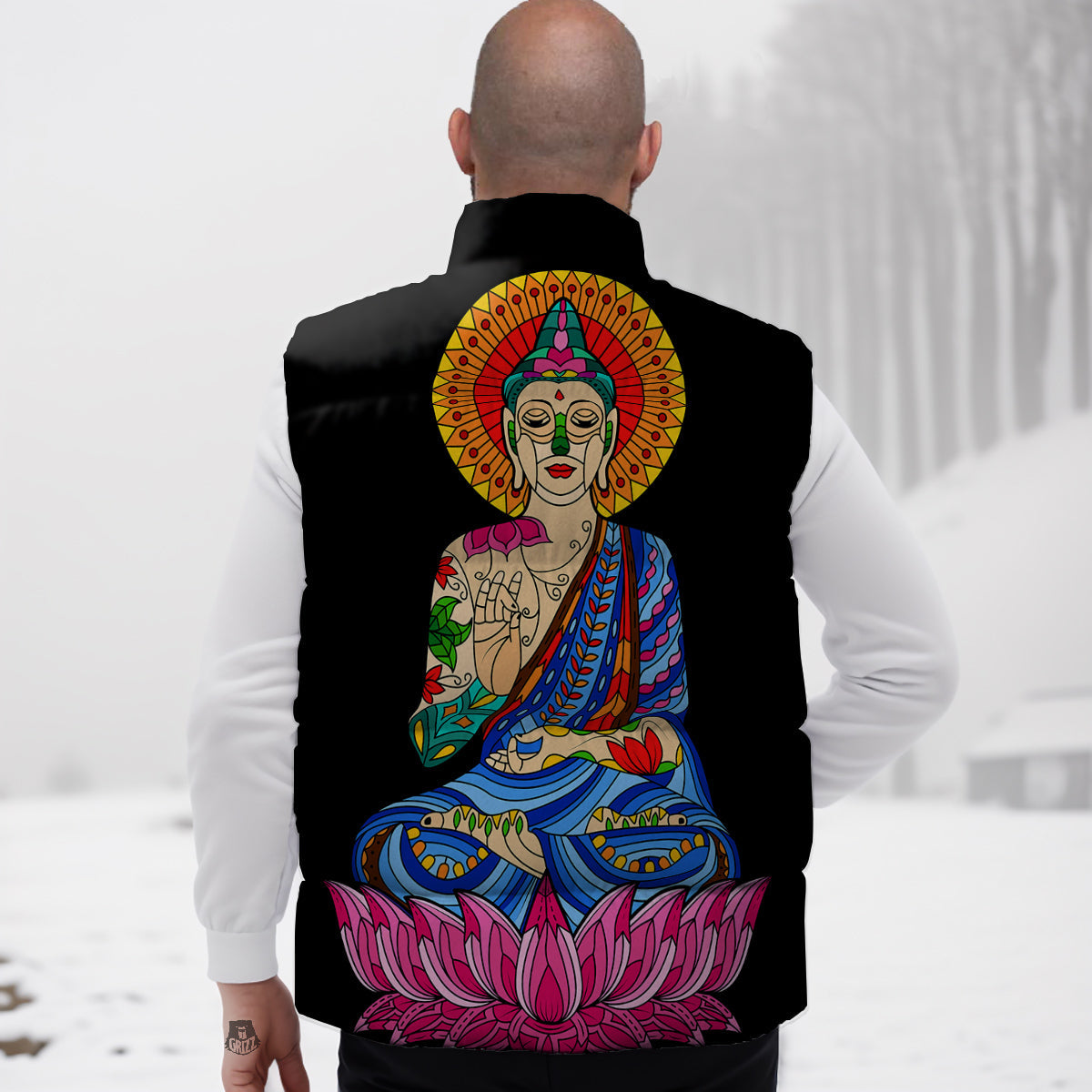 Lotus Buddha Colorful Print Down Vest