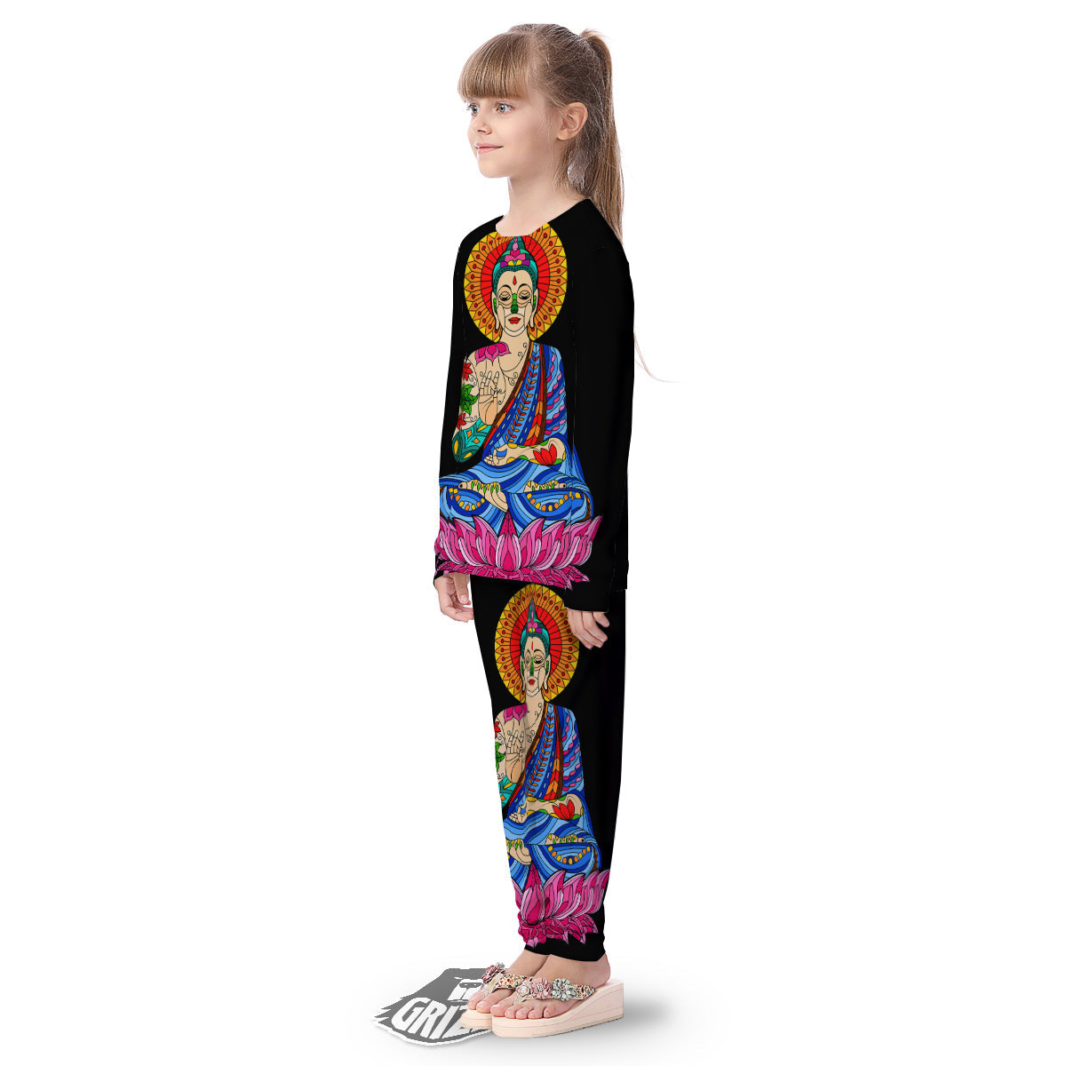 Lotus Buddha Colorful Print Kid's Pajamas-grizzshop