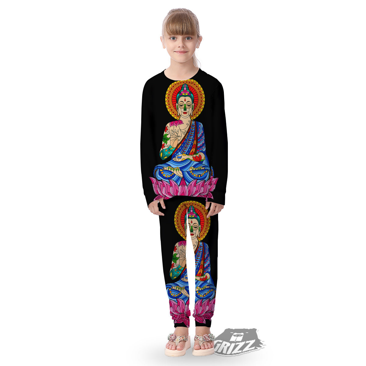 Lotus Buddha Colorful Print Kid's Pajamas-grizzshop