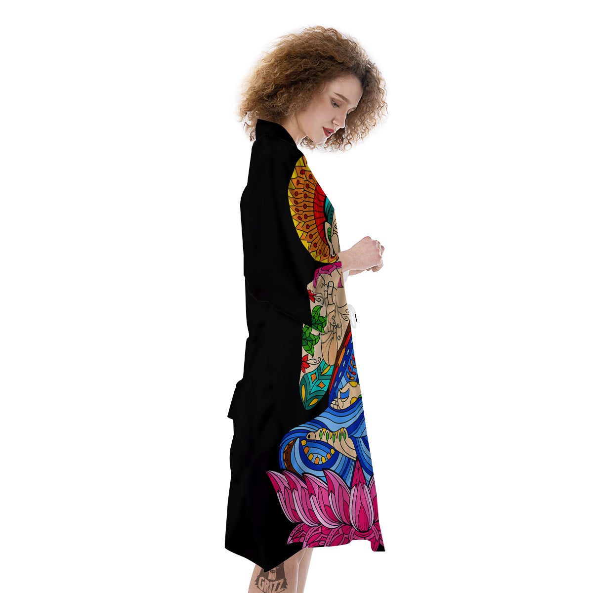 Lotus Buddha Colorful Print Kimono-grizzshop