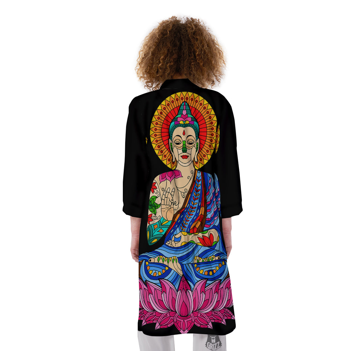 Lotus Buddha Colorful Print Kimono-grizzshop