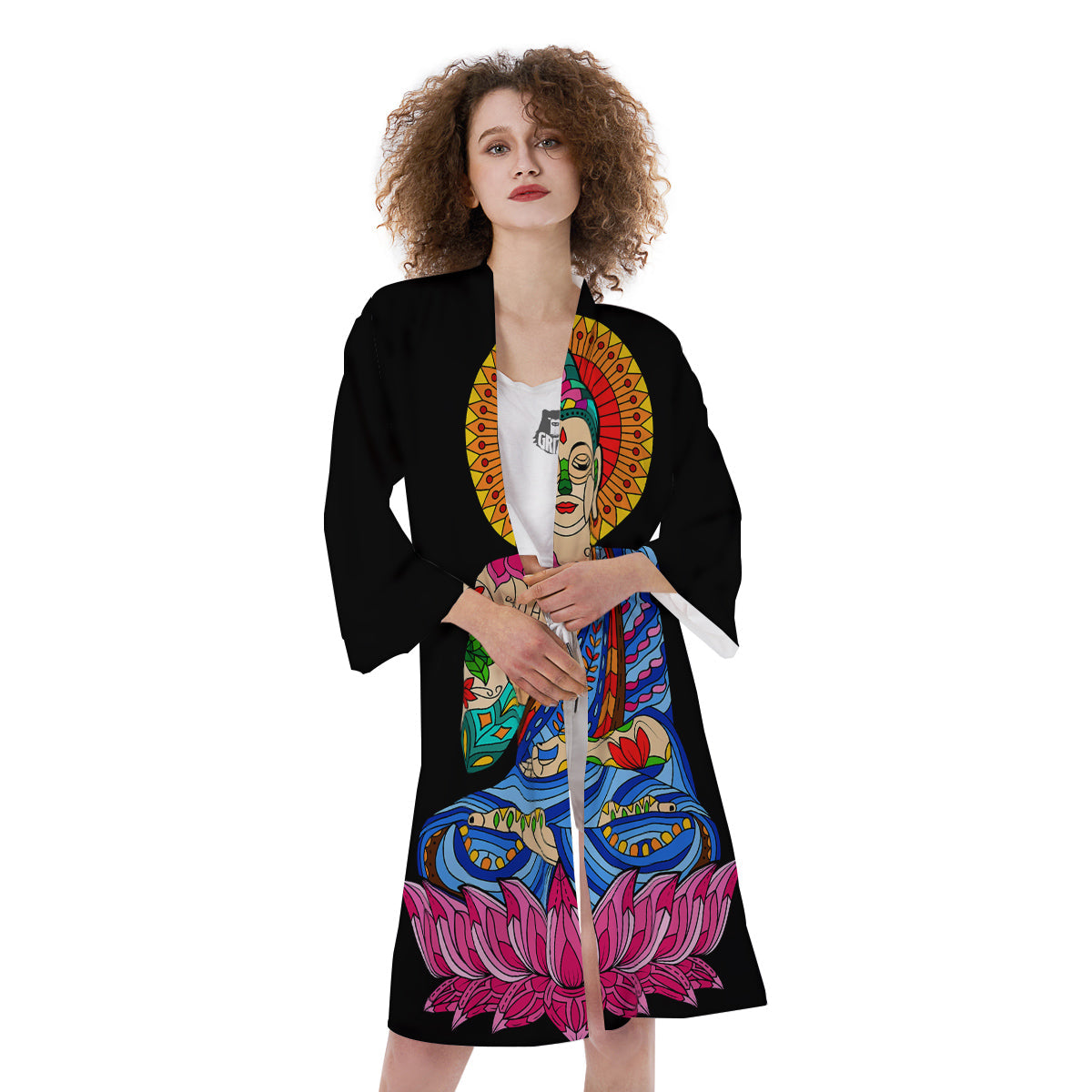 Lotus Buddha Colorful Print Kimono-grizzshop
