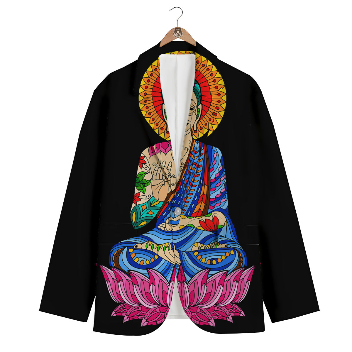 Lotus Buddha Colorful Print Men's Blazer-grizzshop