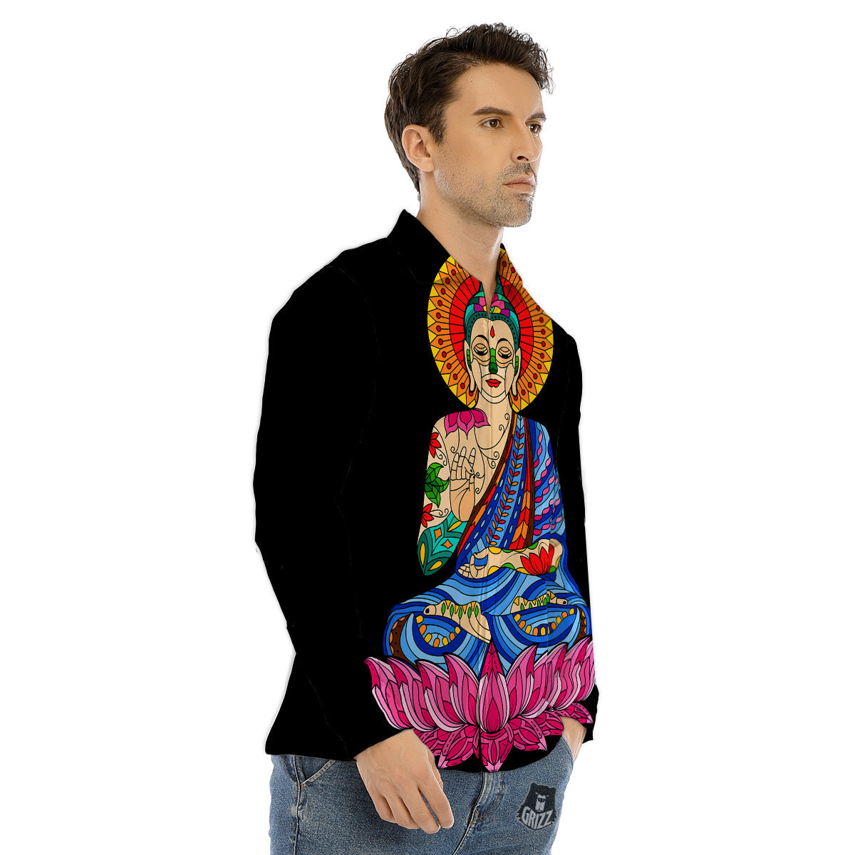 Lotus Buddha Colorful Print Men's Dress Shirts-grizzshop