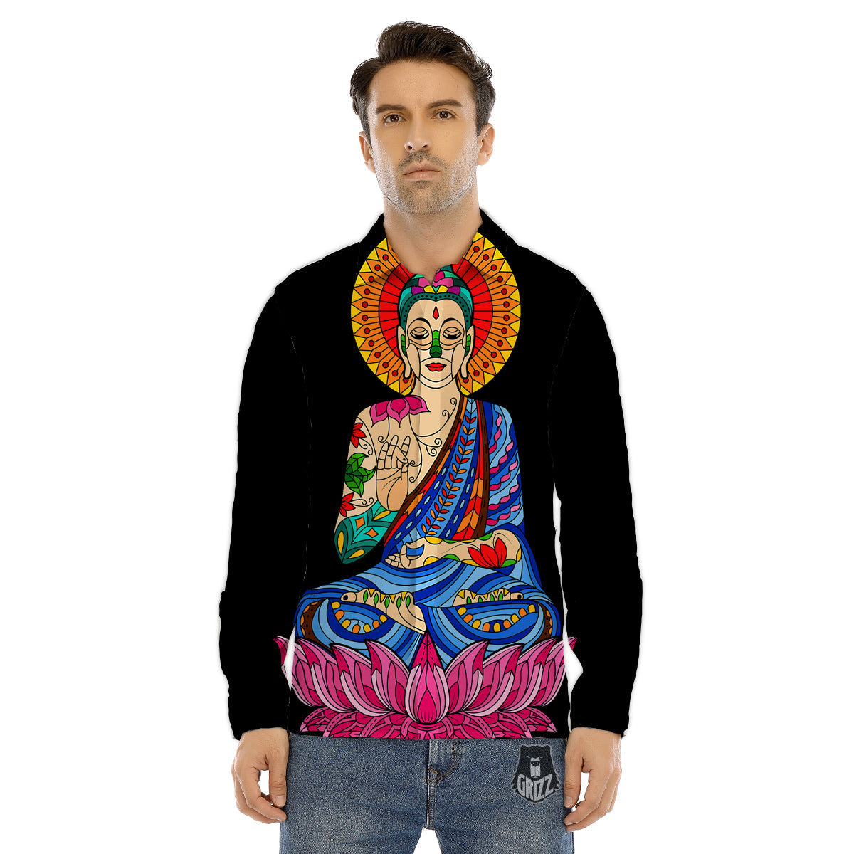 Lotus Buddha Colorful Print Men's Dress Shirts-grizzshop