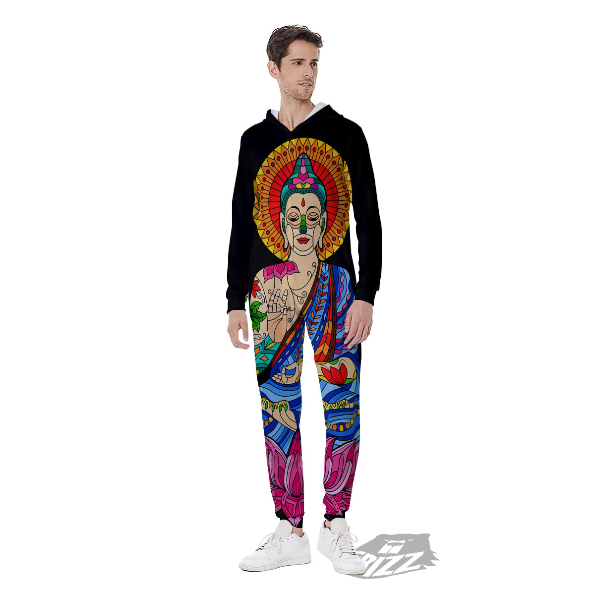 Lotus Buddha Colorful Print Men's Jumpsuit-grizzshop
