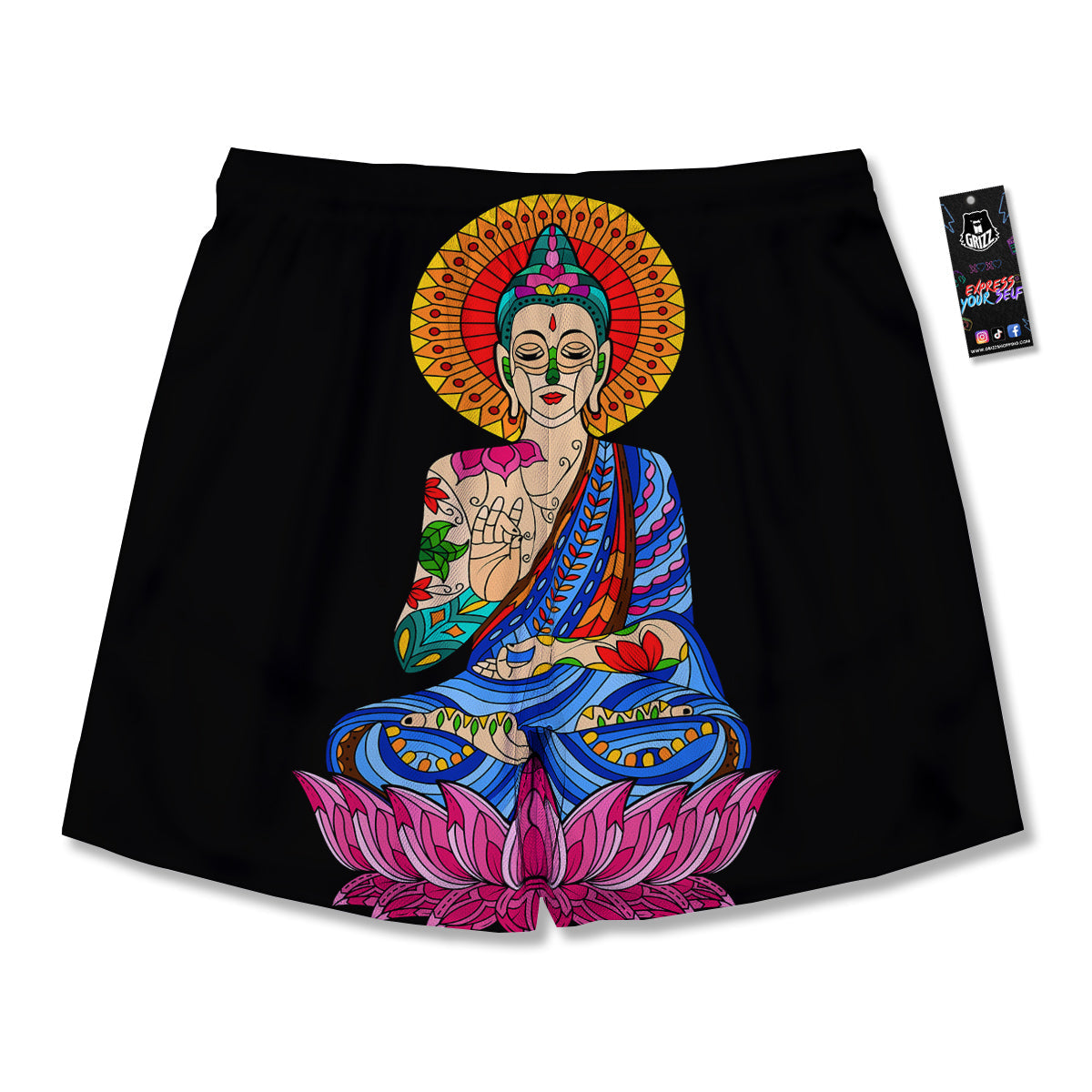 Lotus Buddha Colorful Print Men's Running Shorts-grizzshop