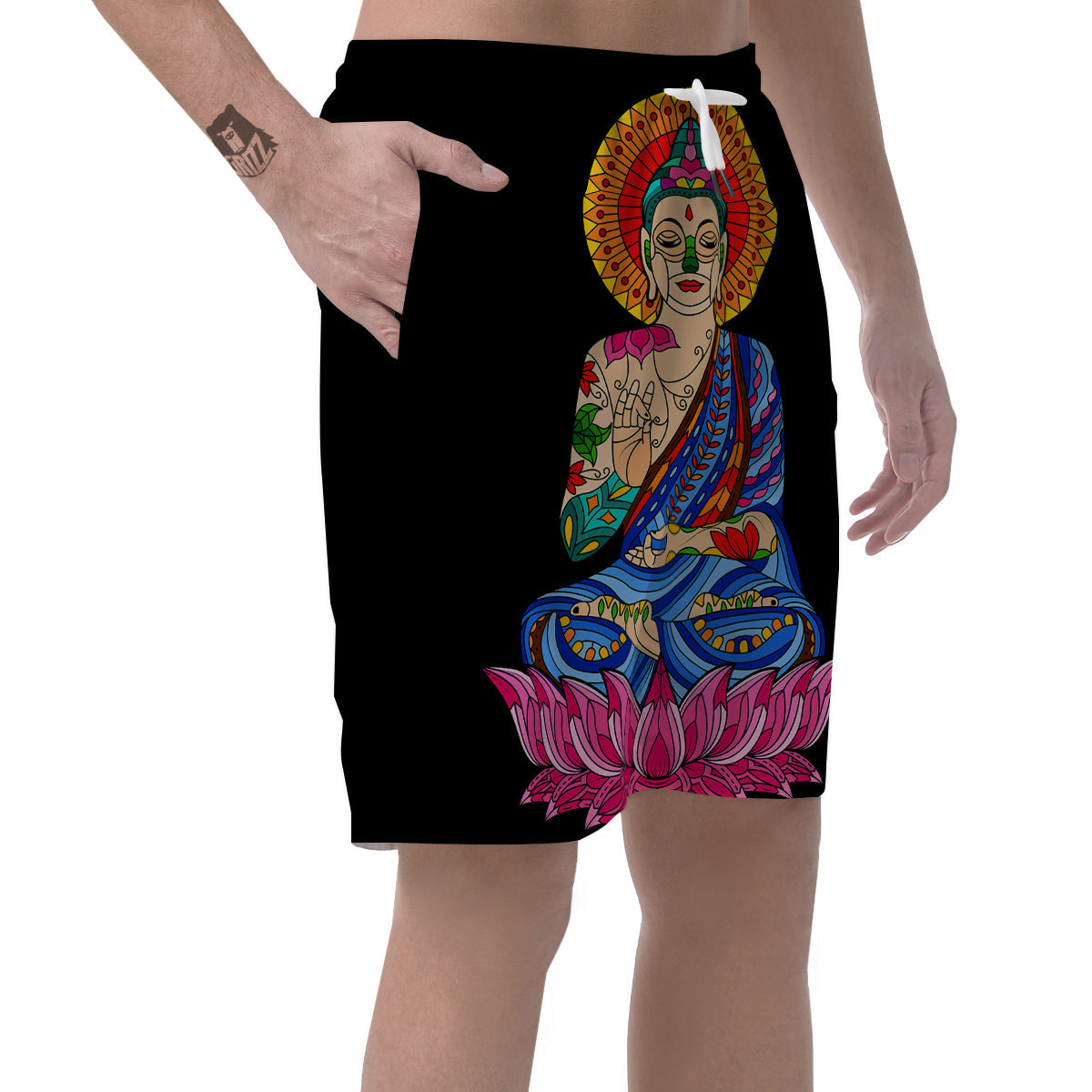 Lotus Buddha Colorful Print Men's Shorts-grizzshop