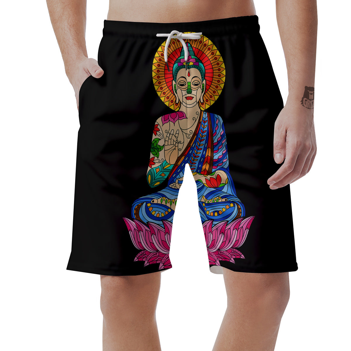 Lotus Buddha Colorful Print Men's Shorts-grizzshop