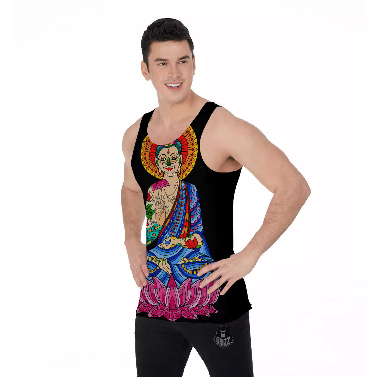 Lotus Buddha Colorful Print Men's Tank Top-grizzshop