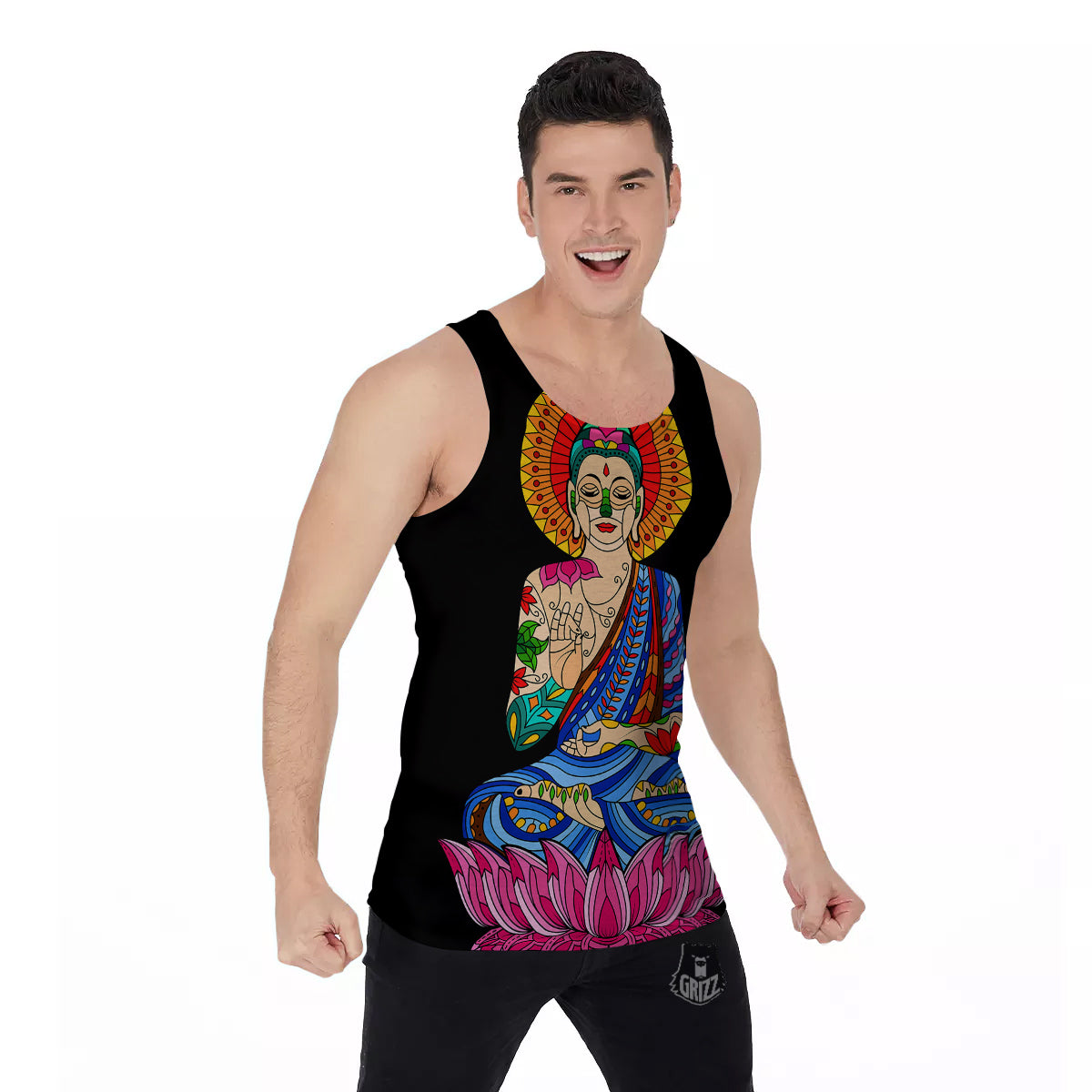 Lotus Buddha Colorful Print Men's Tank Top-grizzshop