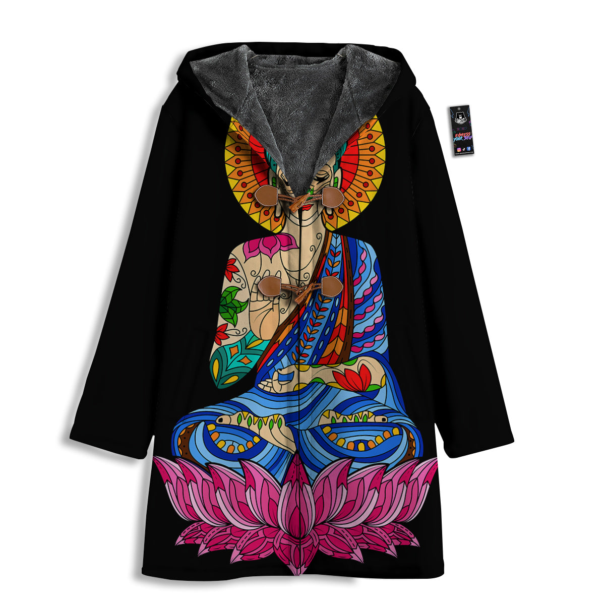 Lotus Buddha Colorful Print Men's Windbreaker Jacket-grizzshop