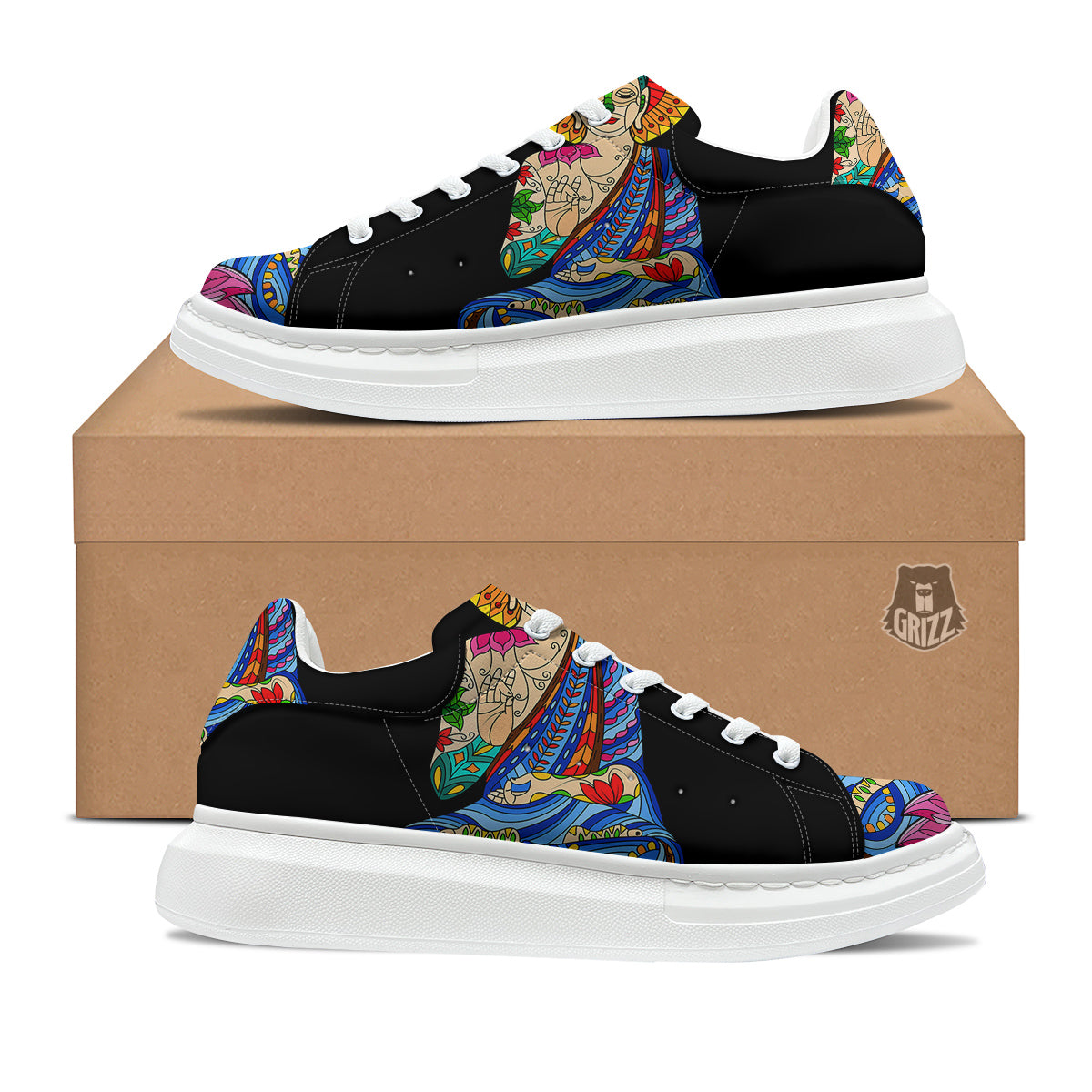 Lotus Buddha Colorful Print Platform Shoes-grizzshop