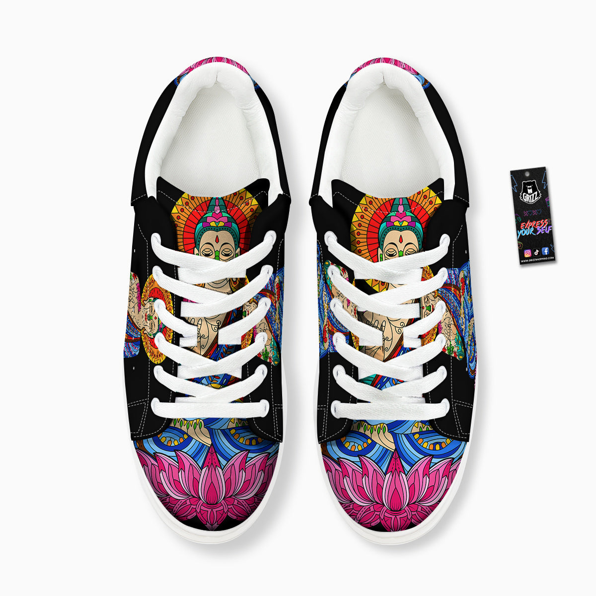 Lotus Buddha Colorful Print Platform Shoes-grizzshop