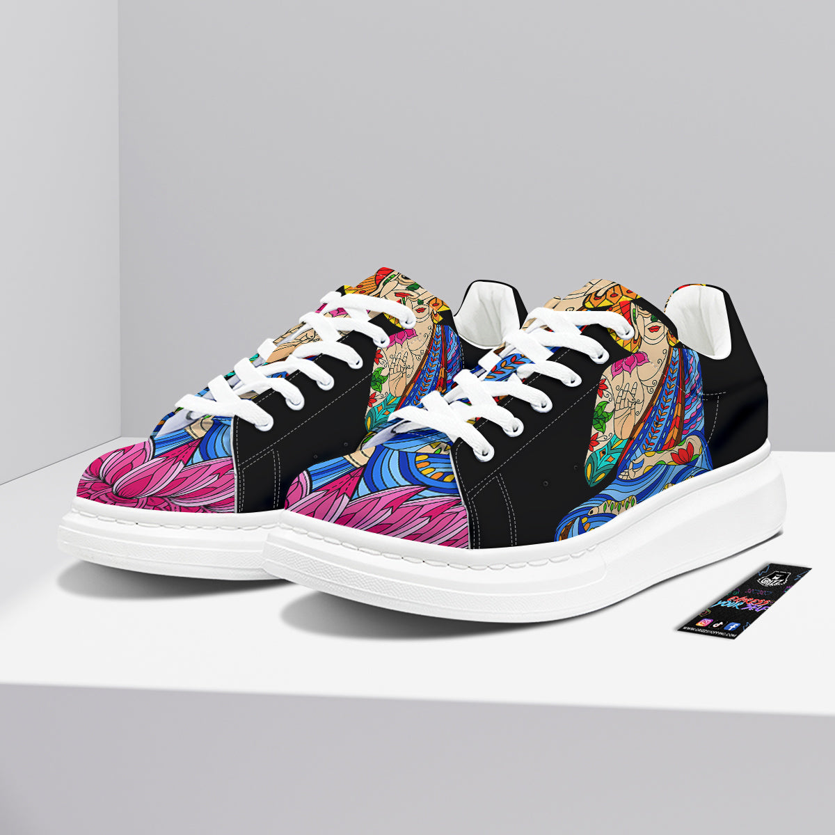 Lotus Buddha Colorful Print Platform Shoes-grizzshop