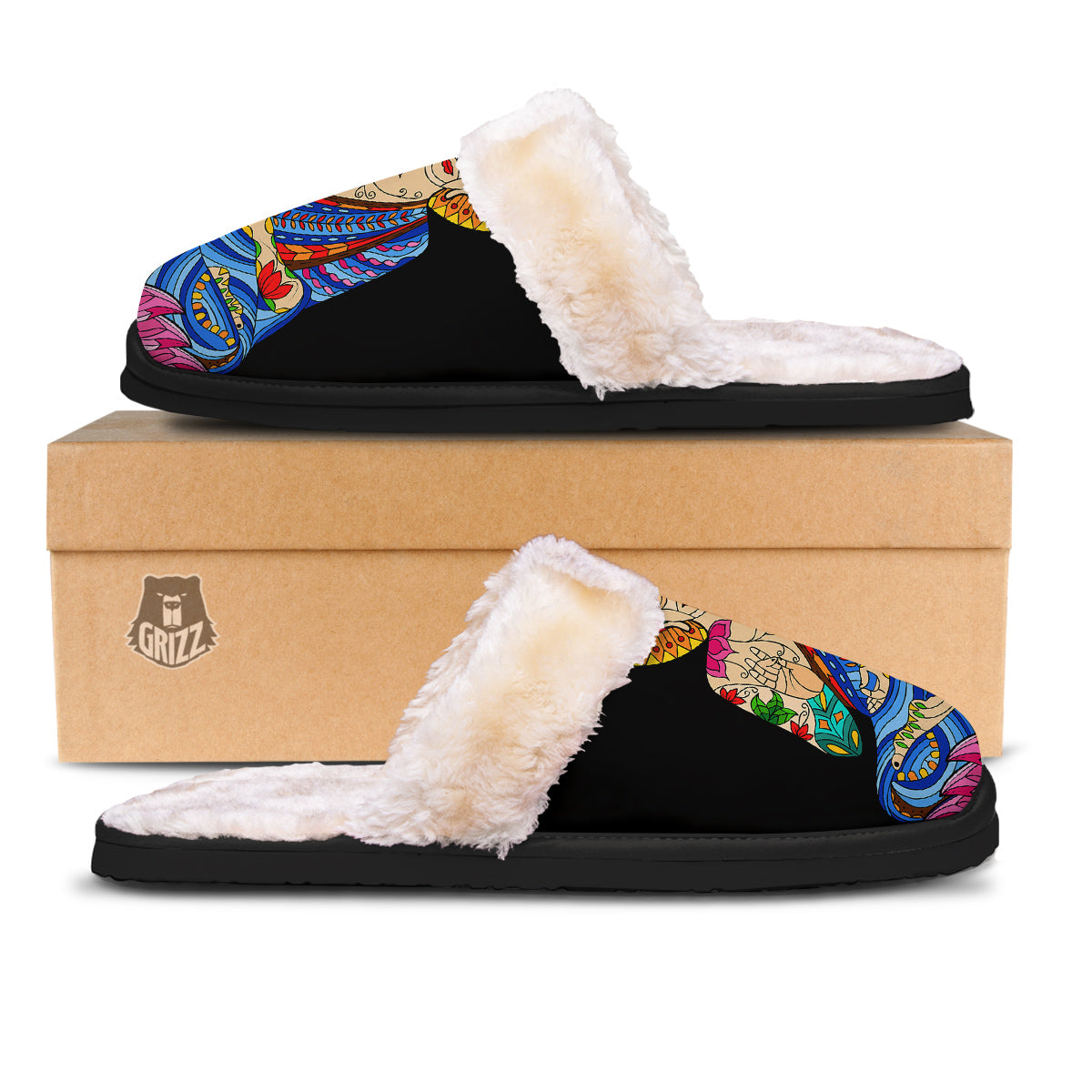 Lotus Buddha Colorful Print Slippers-grizzshop