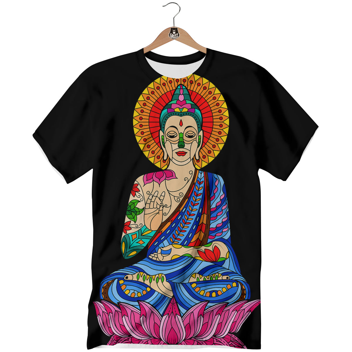 Lotus Buddha Colorful Print T-Shirt-grizzshop