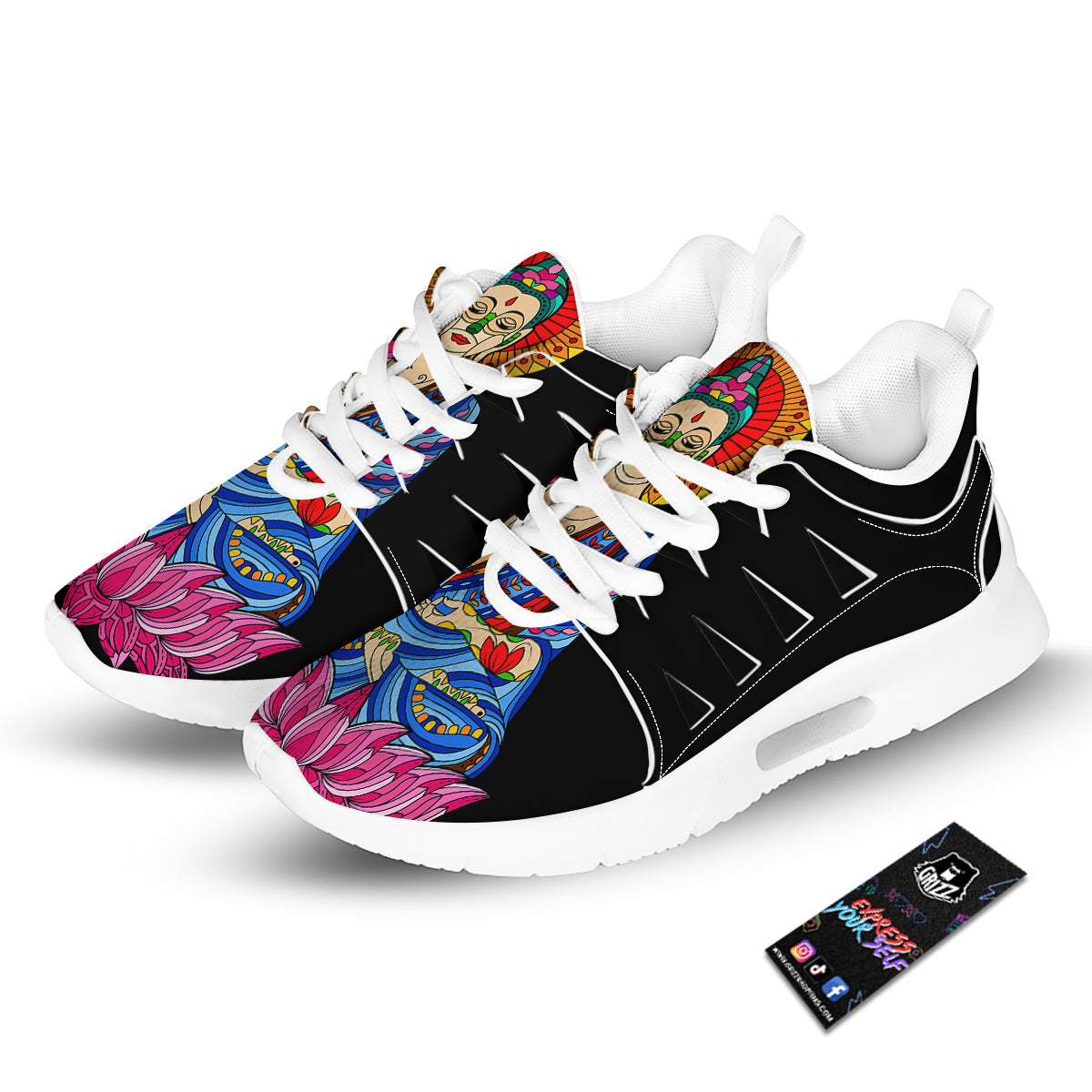 Lotus Buddha Colorful Print Tennis Shoes-grizzshop