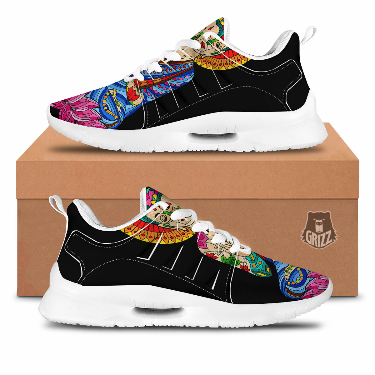 Lotus Buddha Colorful Print Tennis Shoes-grizzshop