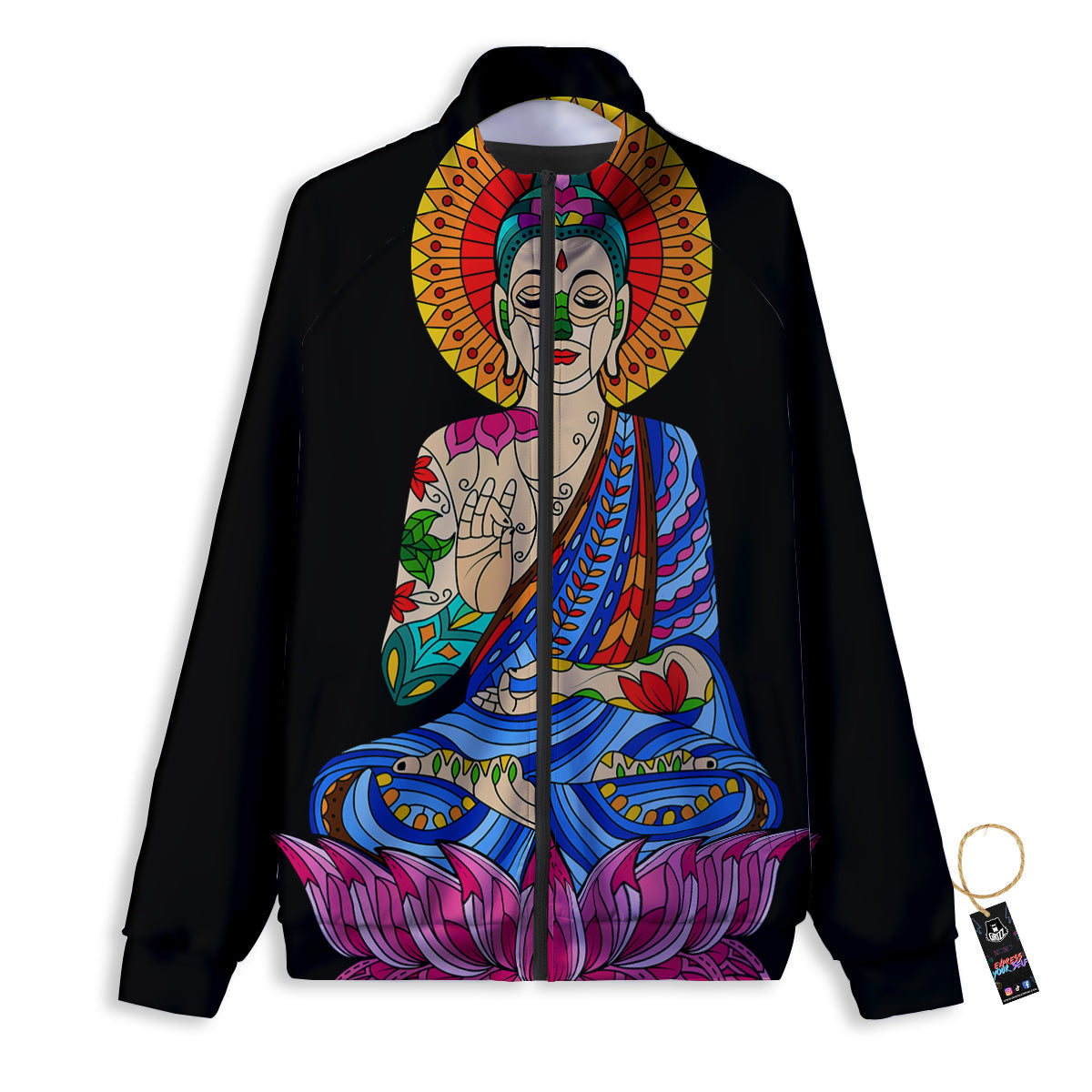 Lotus Buddha Colorful Print Track Jacket-grizzshop