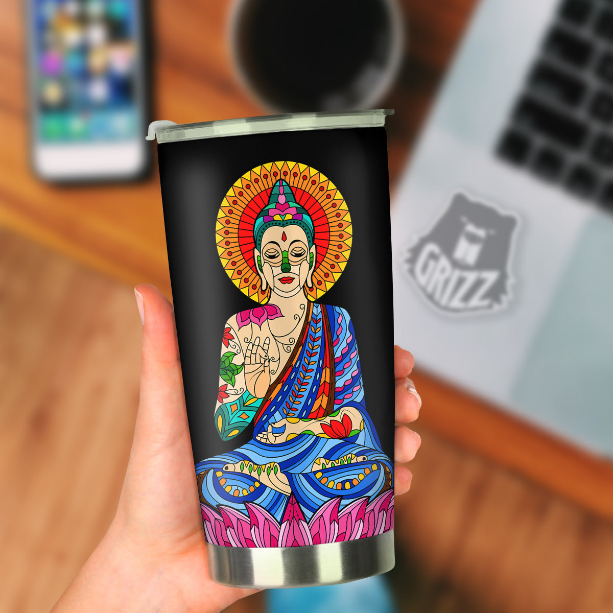Lotus Buddha Colorful Print Tumbler-grizzshop