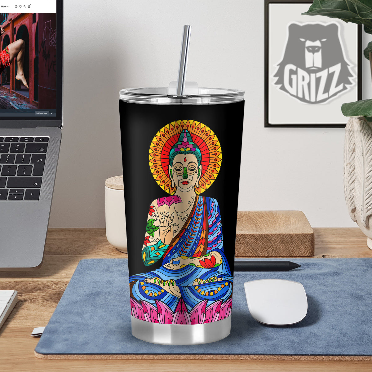 Lotus Buddha Colorful Print Tumbler-grizzshop