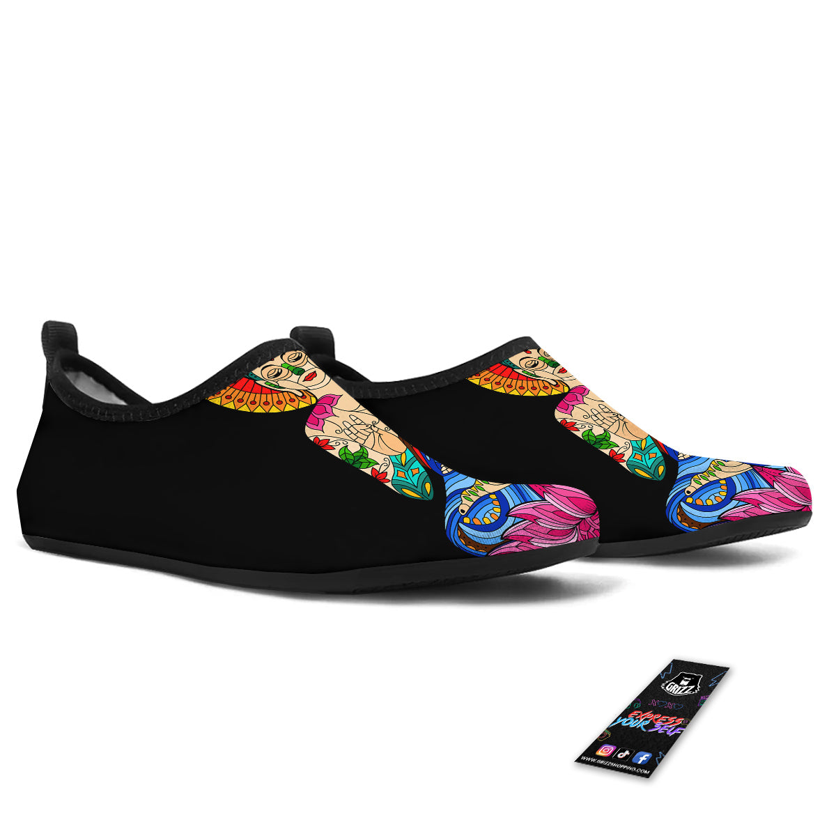 Lotus Buddha Colorful Print Water Shoes-grizzshop