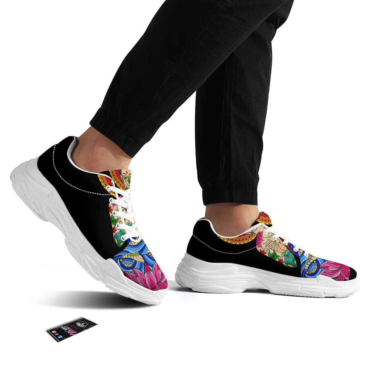 Lotus Buddha Colorful Print White Chunky Shoes-grizzshop