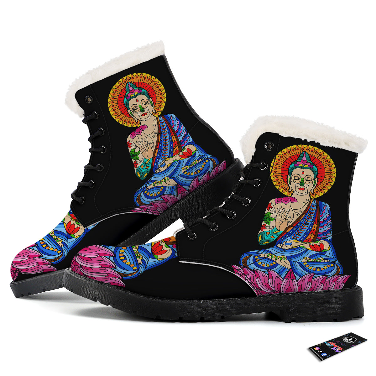 Lotus Buddha Colorful Print Winter Boots-grizzshop