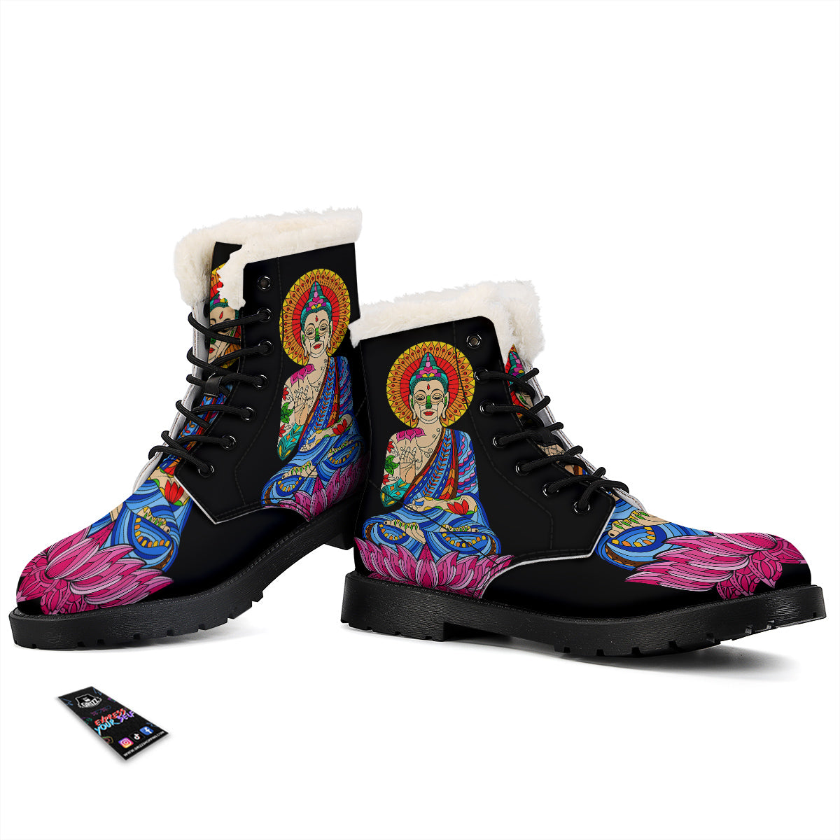 Lotus Buddha Colorful Print Winter Boots-grizzshop