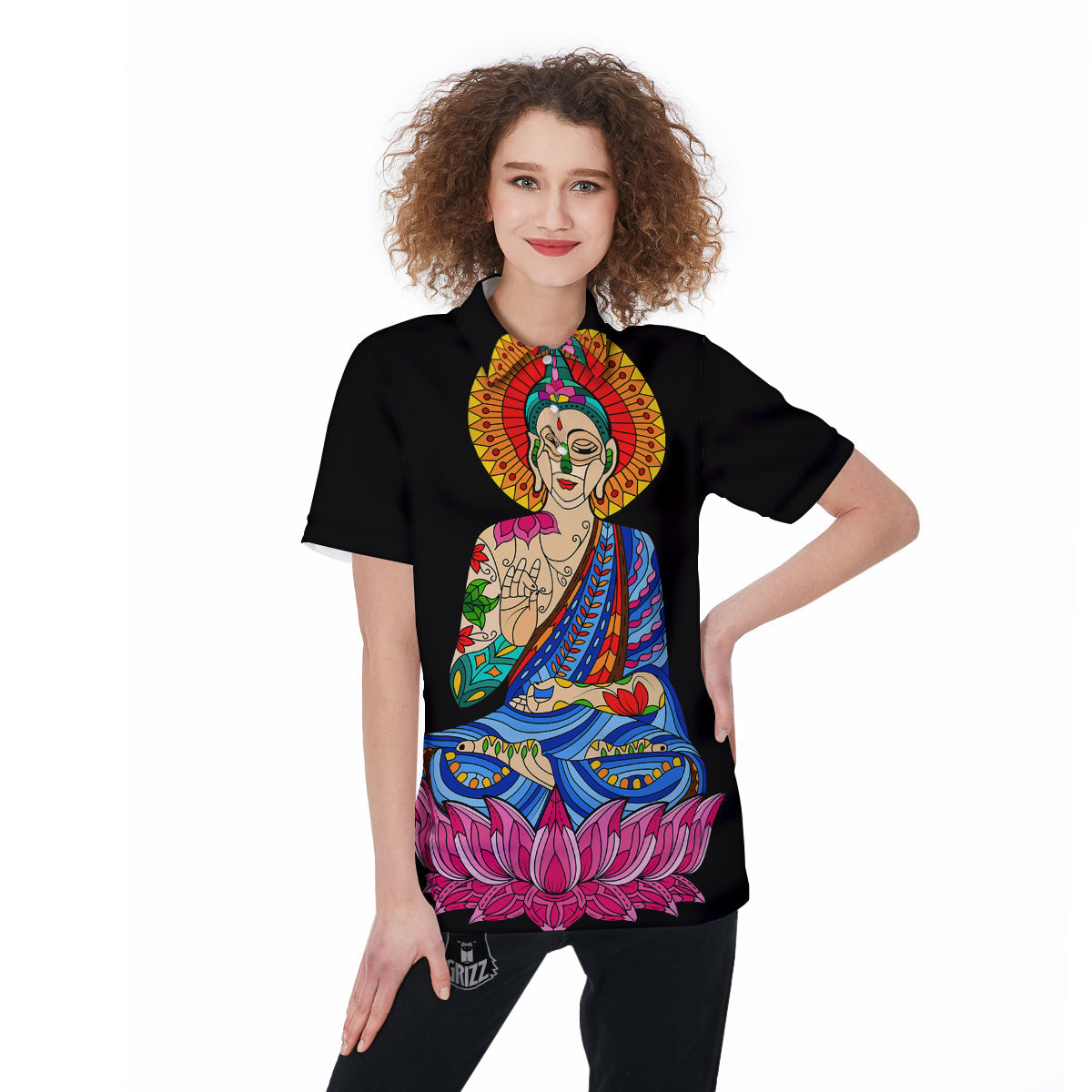 Lotus Buddha Colorful Print Women's Golf Shirts-grizzshop
